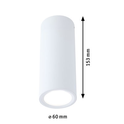 Spot de plafond cylindrique blanc en métal de 60 mm de diamètre et 153 mm de hauteur