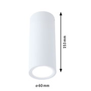 White cylindrical metal ceiling spotlight with 60 mm diameter and 153 mm height