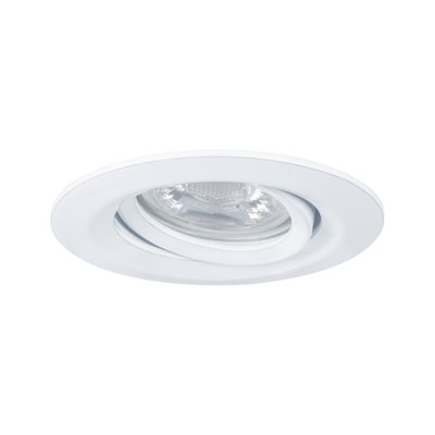 Round white recessed spotlight housing made of metal with clear glass and LED light source