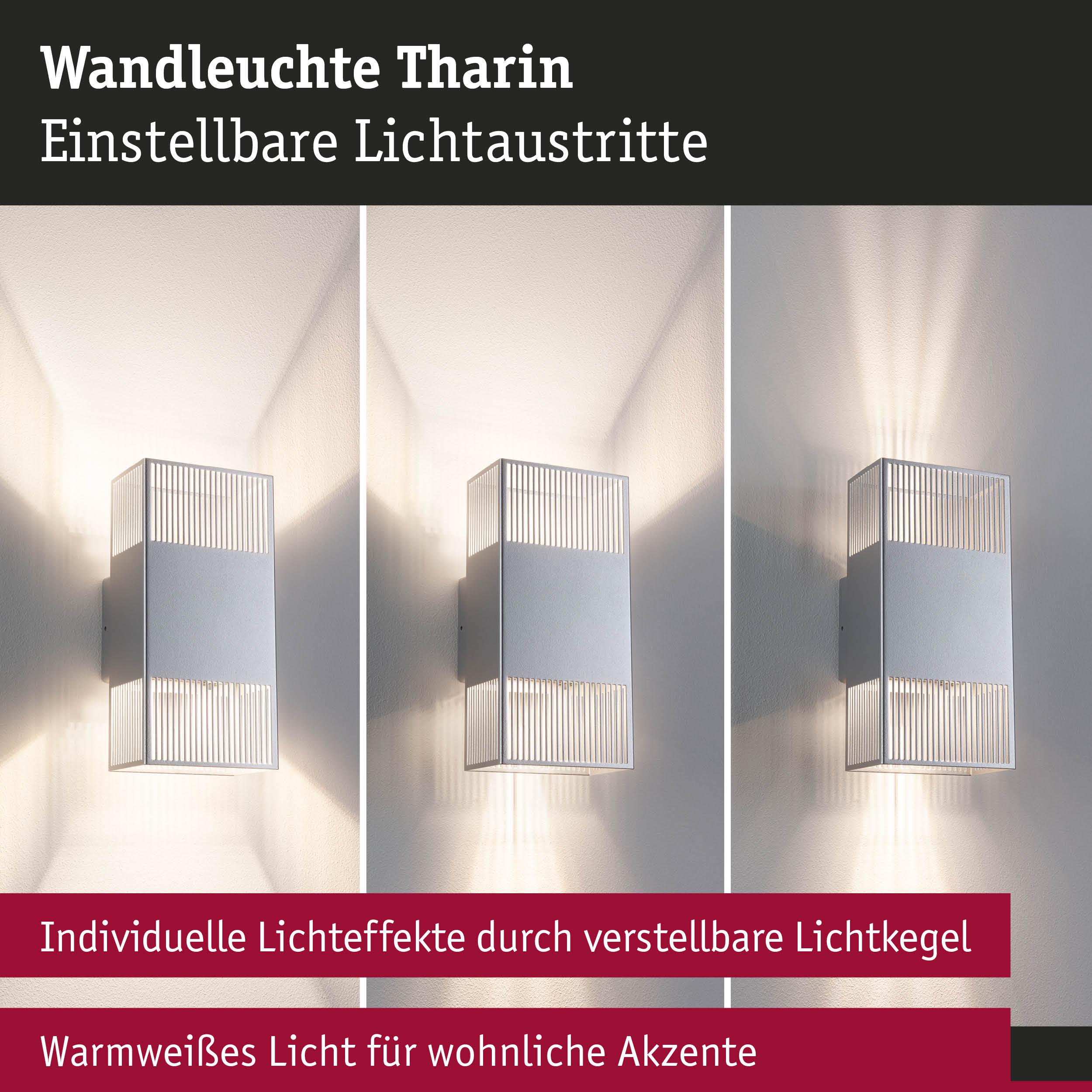 Moderne Wandleuchte Tharin in Silber mit verstellbaren Lichtaustritten und warmweißem Licht für Akzente