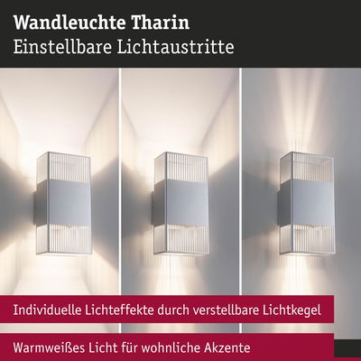 Moderne Wandleuchte Tharin in Silber mit verstellbaren Lichtaustritten und warmweißem Licht für Akzente