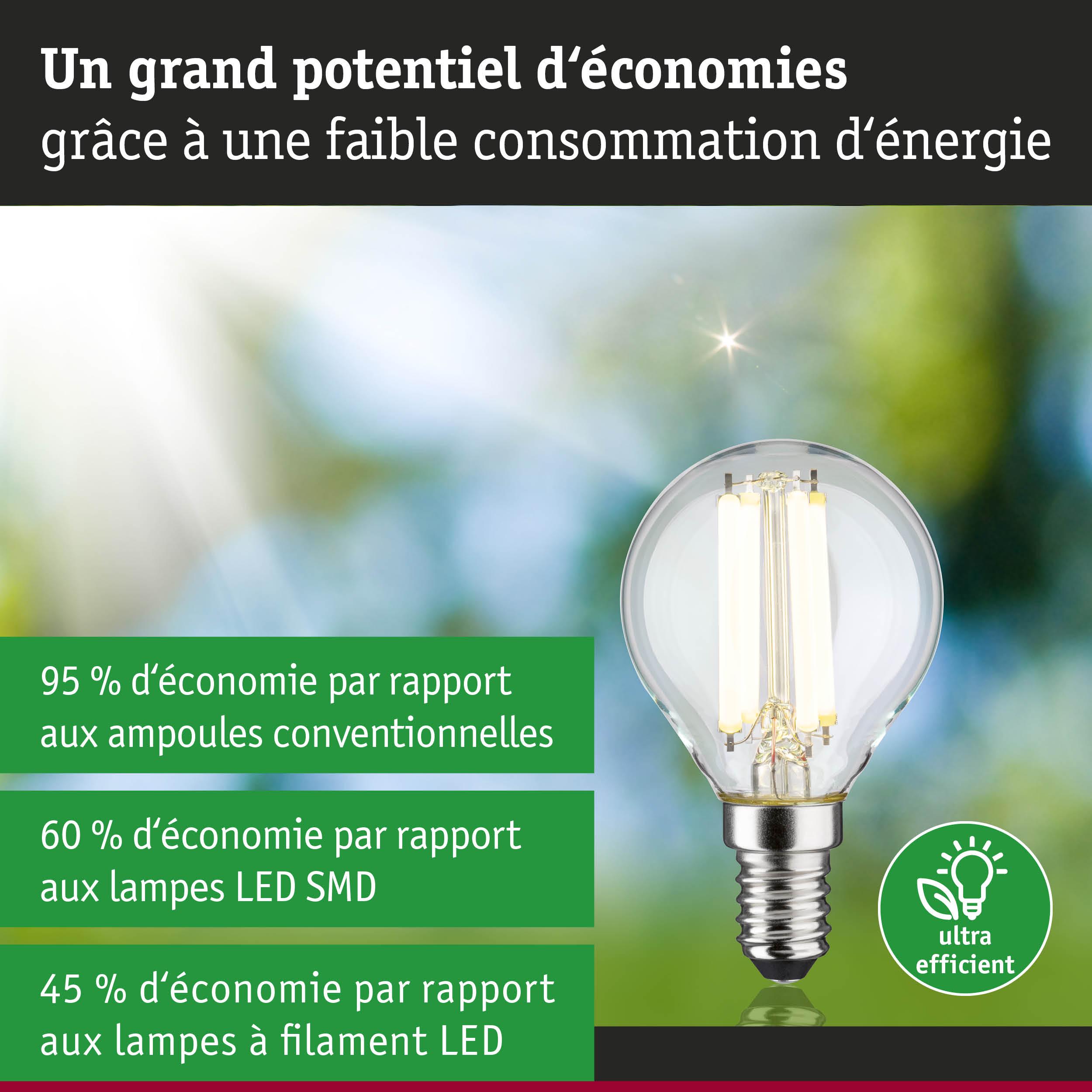 Ampoule LED à verre transparent avec culot E14, ultra efficace pour une faible consommation d'énergie