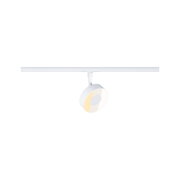 White metal LED spotlight on track system for modern room lighting and accent illumination