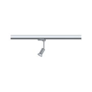 Silver metal LED spotlight on track system for flexible room lighting solutions