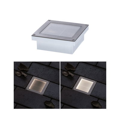 Square stainless steel recessed floor light with frosted glass and warm white LED for outdoor use