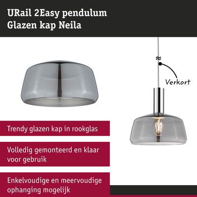 Glazen kap Neila van rookglas voor pendel, moderne vervangende lampenkap