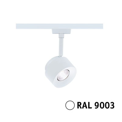Moderner weißer LED-Strahler aus Metall für Schienensysteme mit RAL 9003 Lackierung