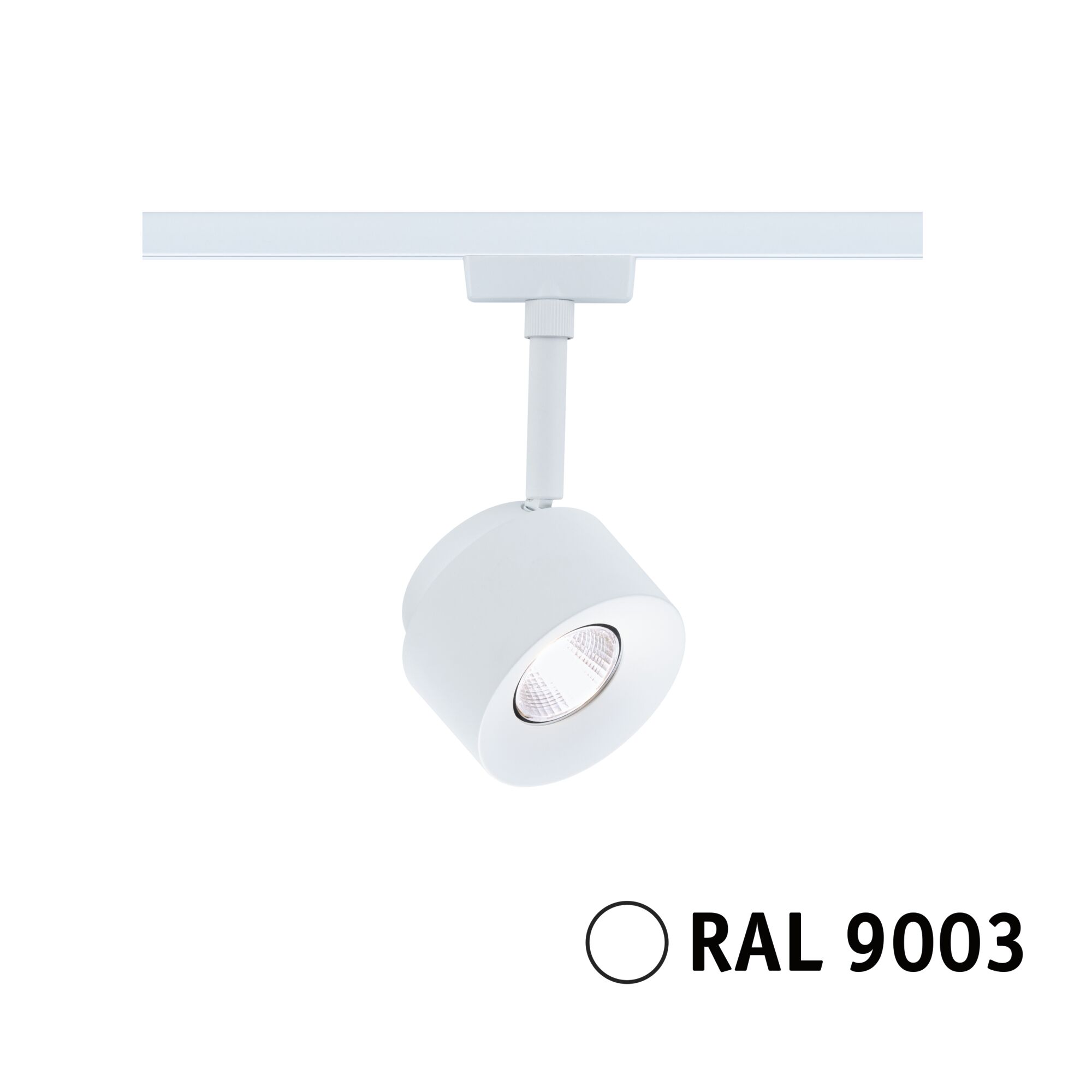 Modern white metal LED spotlight for track systems with RAL 9003 finish
