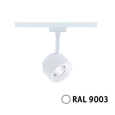 Modern white metal LED spotlight for track systems with RAL 9003 finish