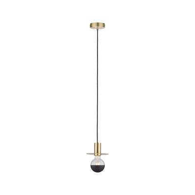 Moderne messing hanglamp met zwarte lamp en dun snoer voor stijlvolle binnenverlichting
