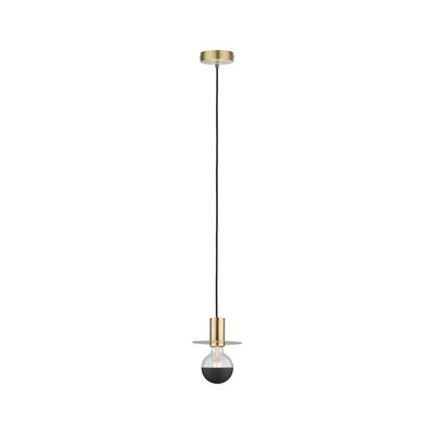 Modern brass pendant light with black bulb and slim cable for stylish interior lighting