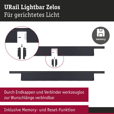 URail Lightbar Zelos in Schwarz mit Werkzeugloser Verbindung und Memory-Funktion für gerichtetes Licht