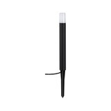 Black LED garden light with white diffuser and plastic ground spike for outdoor lighting