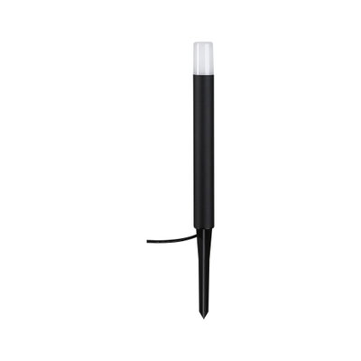 Black LED garden light with white diffuser and plastic ground spike for outdoor lighting