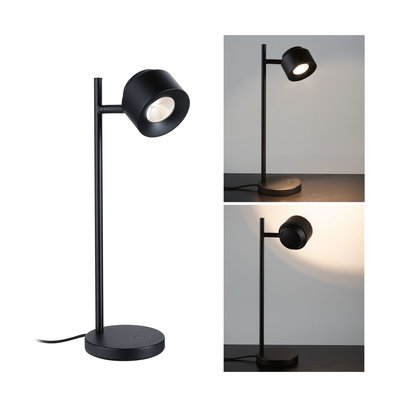 Zwarte metalen LED-bureaulamp met ronde voet en verstelbare kap voor gerichte accentverlichting