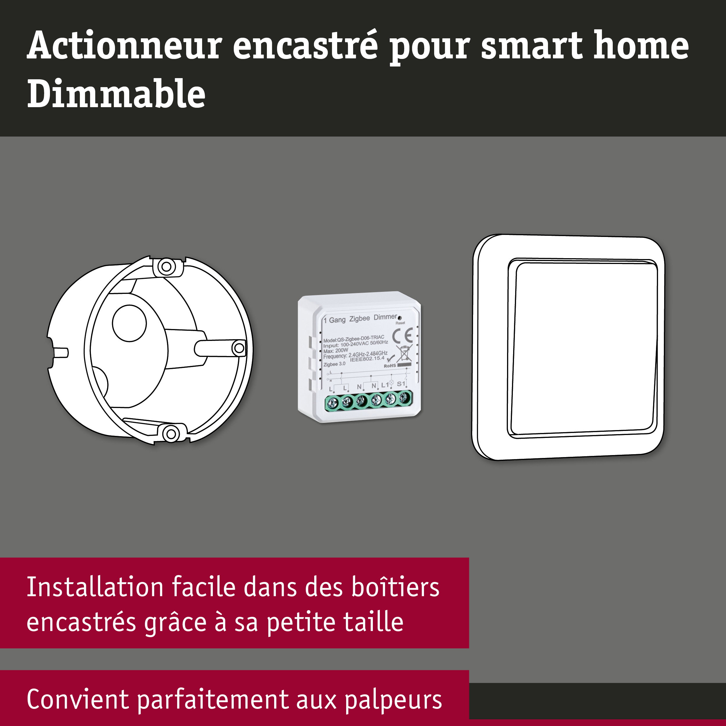 Actionneur encastré Smart Home Zigbee 3.0 Dim Blanc