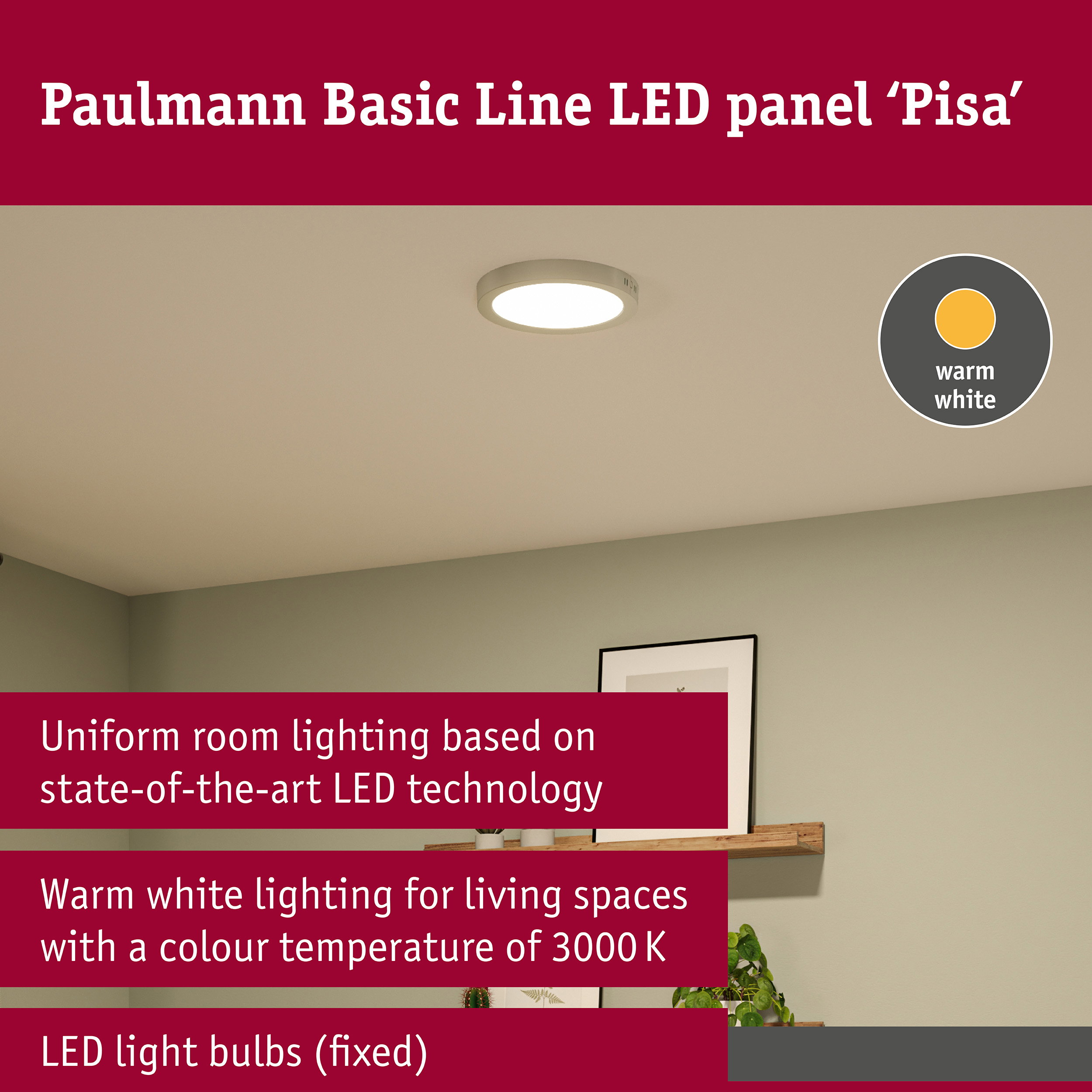 LED Panel Pisa 3000K 290mm 1800lm 17,6W Chrome matt