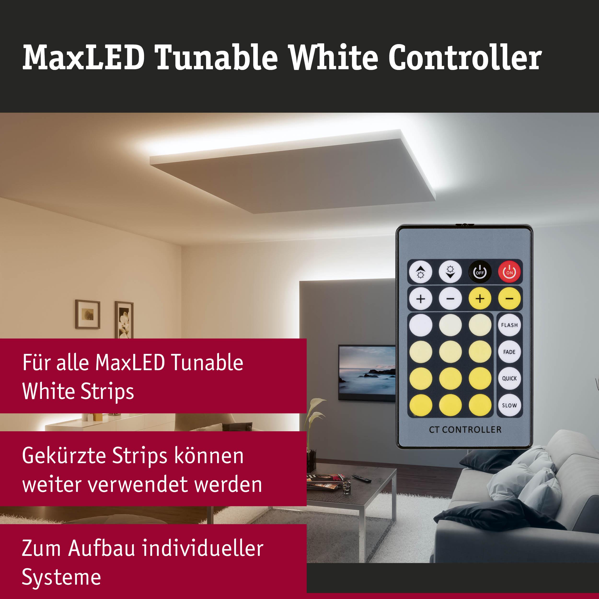 MaxLED Tunable White Controller Fernbedienung für LED-Streifen in Grau mit gelben Tasten zur Lichtsteuerung
