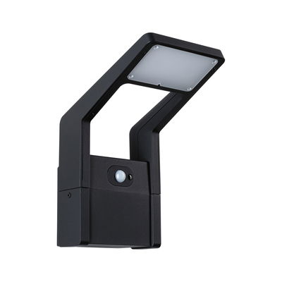 Black metal LED outdoor wall light with motion sensor for energy-efficient garden lighting