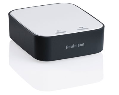 Kompaktes schwarzes und weißes Steuergerät mit Paulmann-Logo für smarte Lichtsteuerung