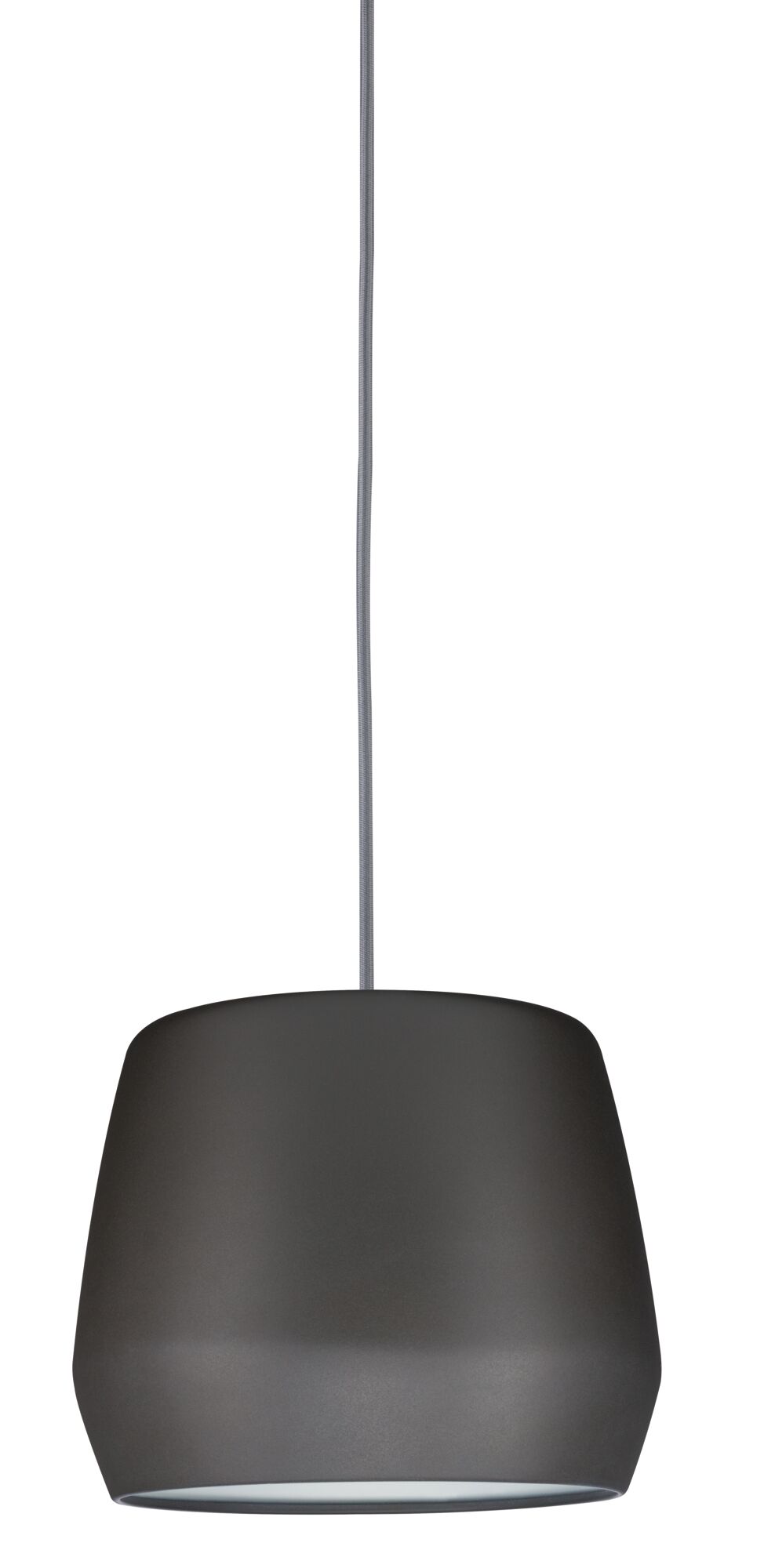 Modern pendant lamp in matte black metal with grey fabric cable for stylish room lighting
