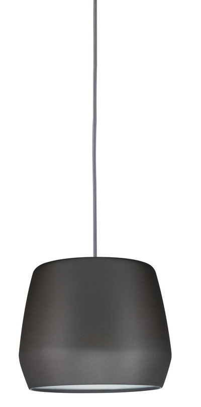 Moderne Pendelleuchte aus mattem schwarzem Metall mit grauem Textilkabel für stilvolle Raumbeleuchtung