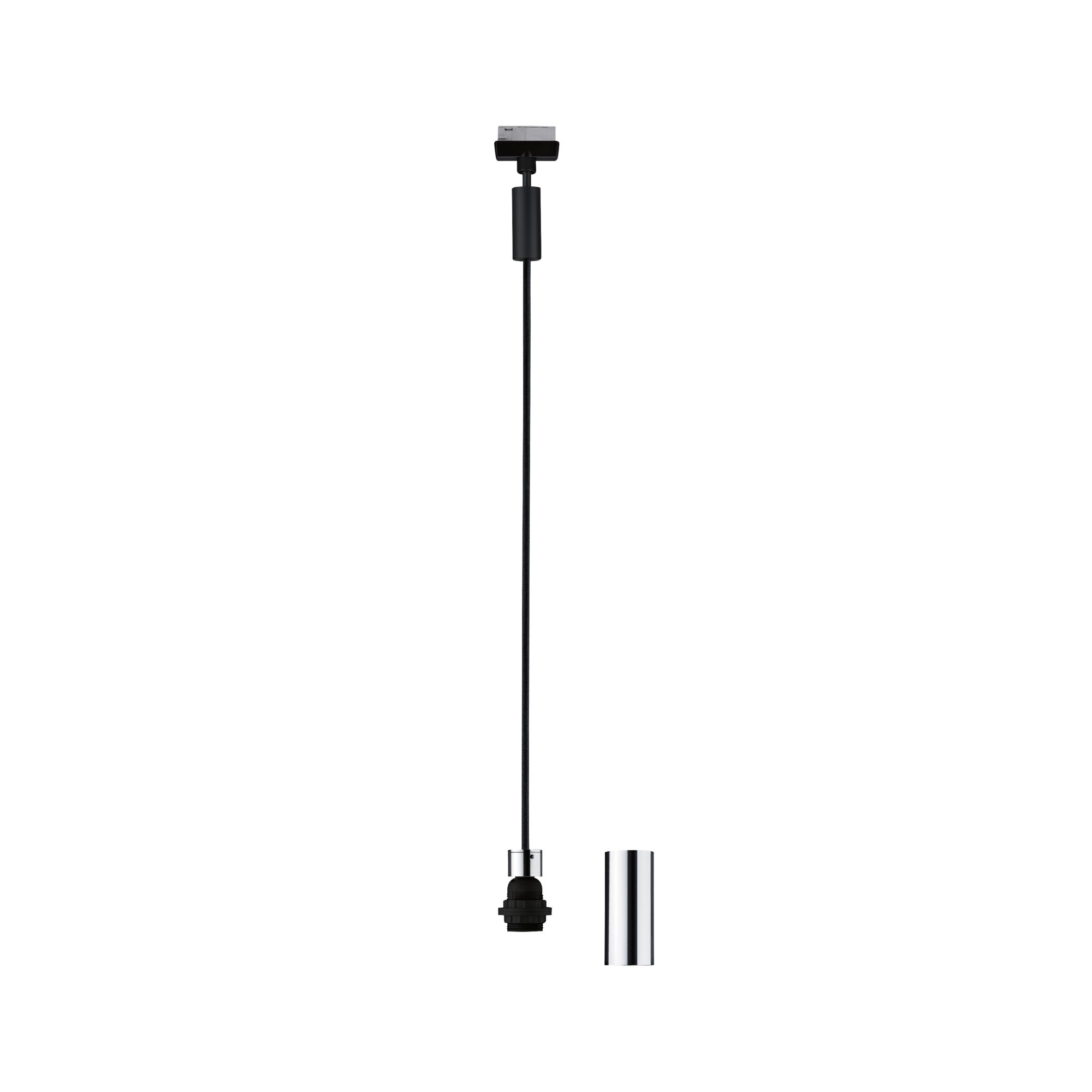 Schwarzes Kabel mit verchromter Fassung und Lampenfassung für LED Beleuchtungssystem