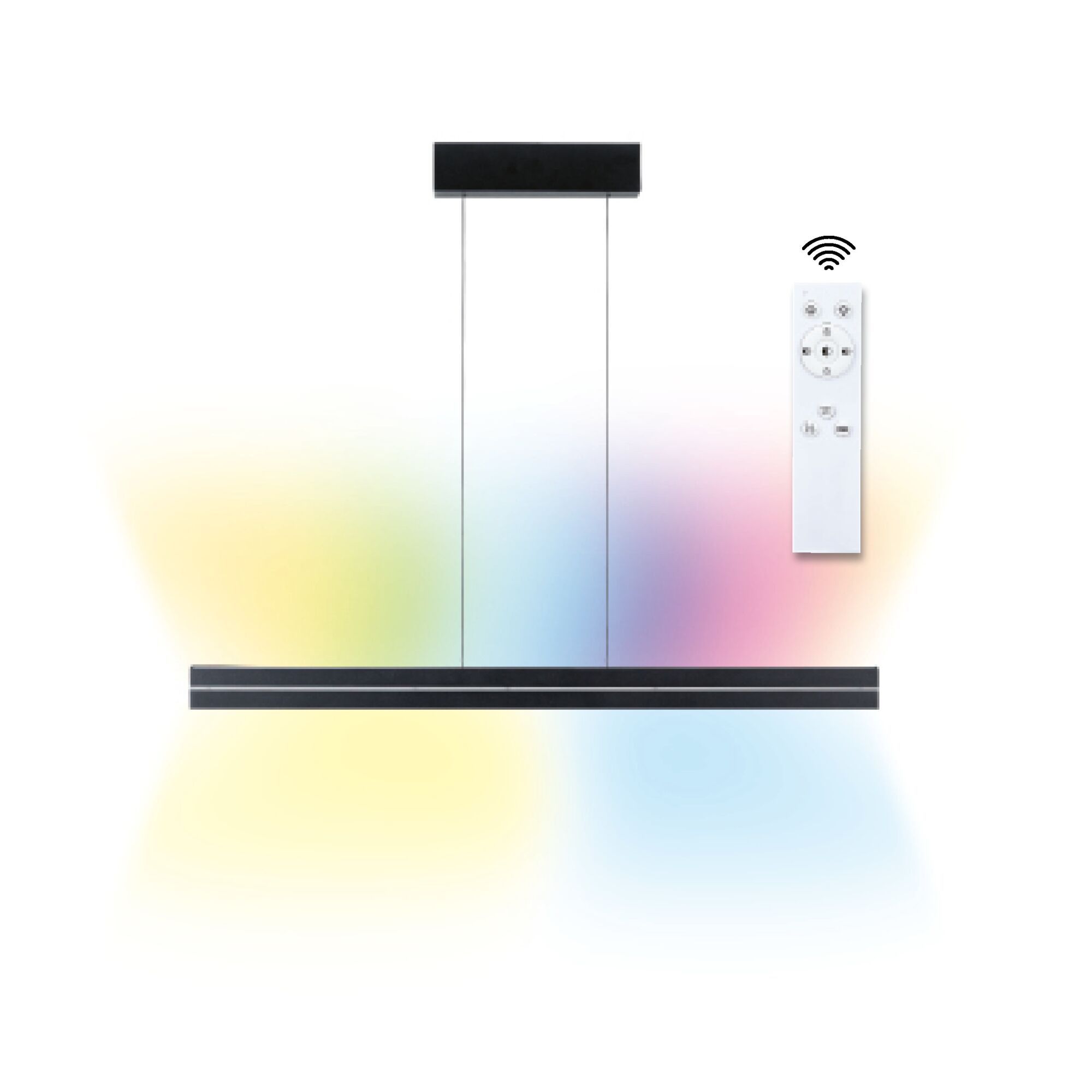 LED Pendelleuchte Raiko RGBW+ dimmbar 1400lm / 240lm 19W / 6W Schwarz Schwarze LED-Pendelleuchte mit farbwechselndem Lichtstreifen und Fernbedienung für moderne Raumbeleuchtung