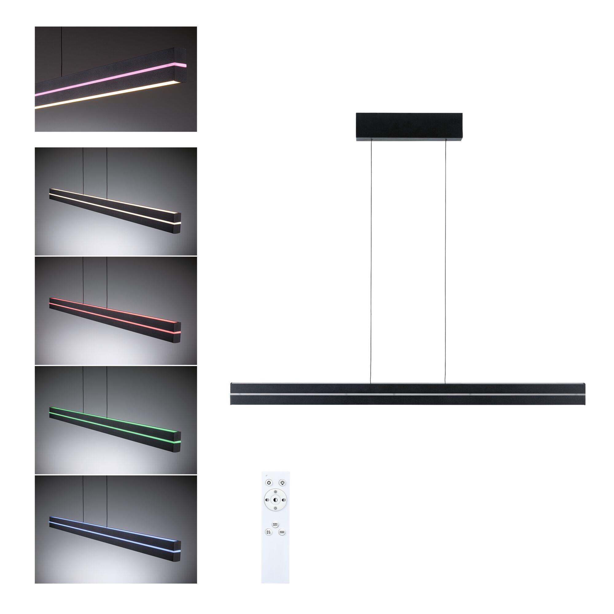 LED Pendant light Raiko RGBW+ dimmable 1400lm / 240lm 19W / 6W Black Black LED pendant light with RGB strip and remote control for modern interior lighting