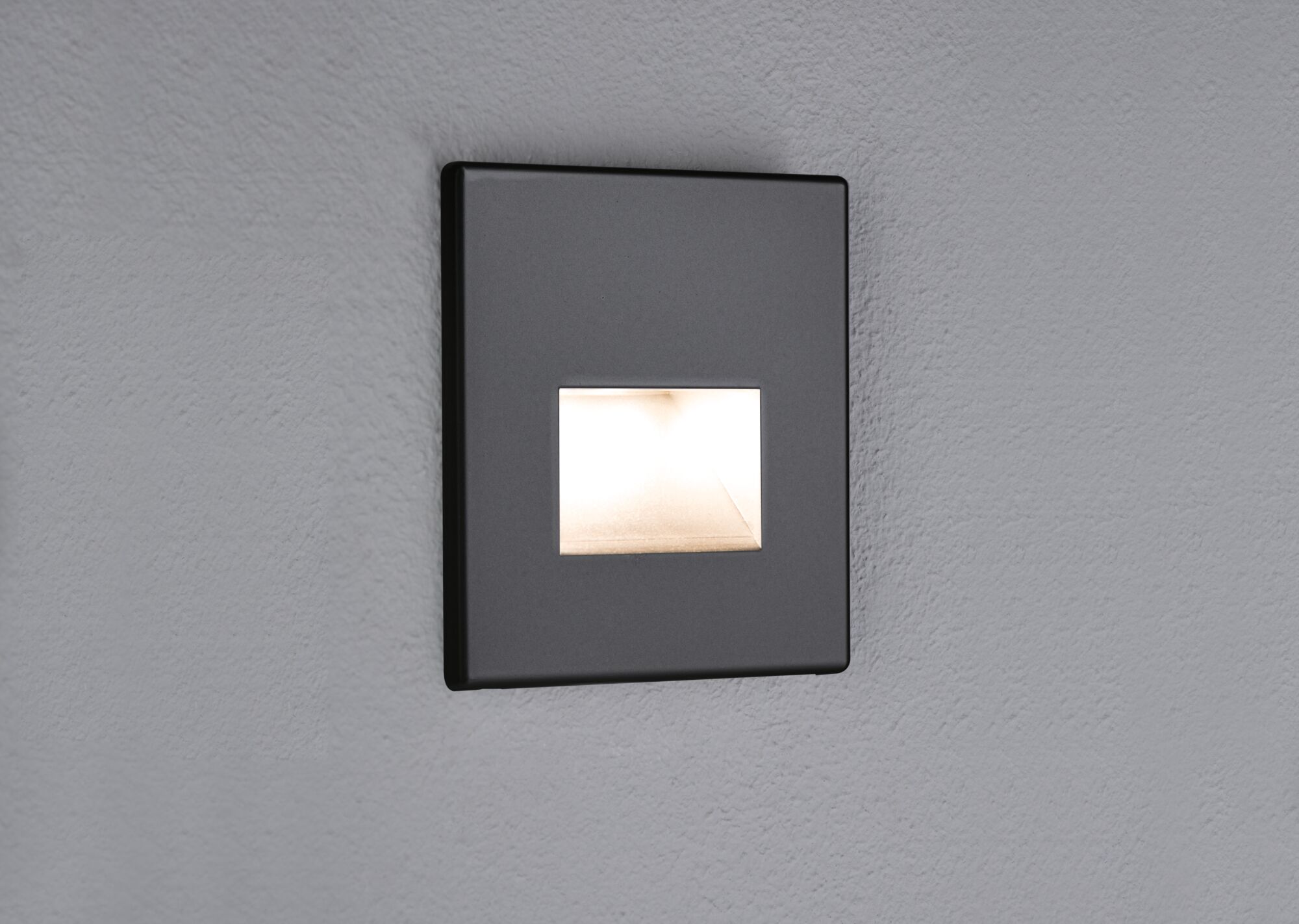 Square anthracite LED recessed wall light with warm white illumination for modern indoor lighting