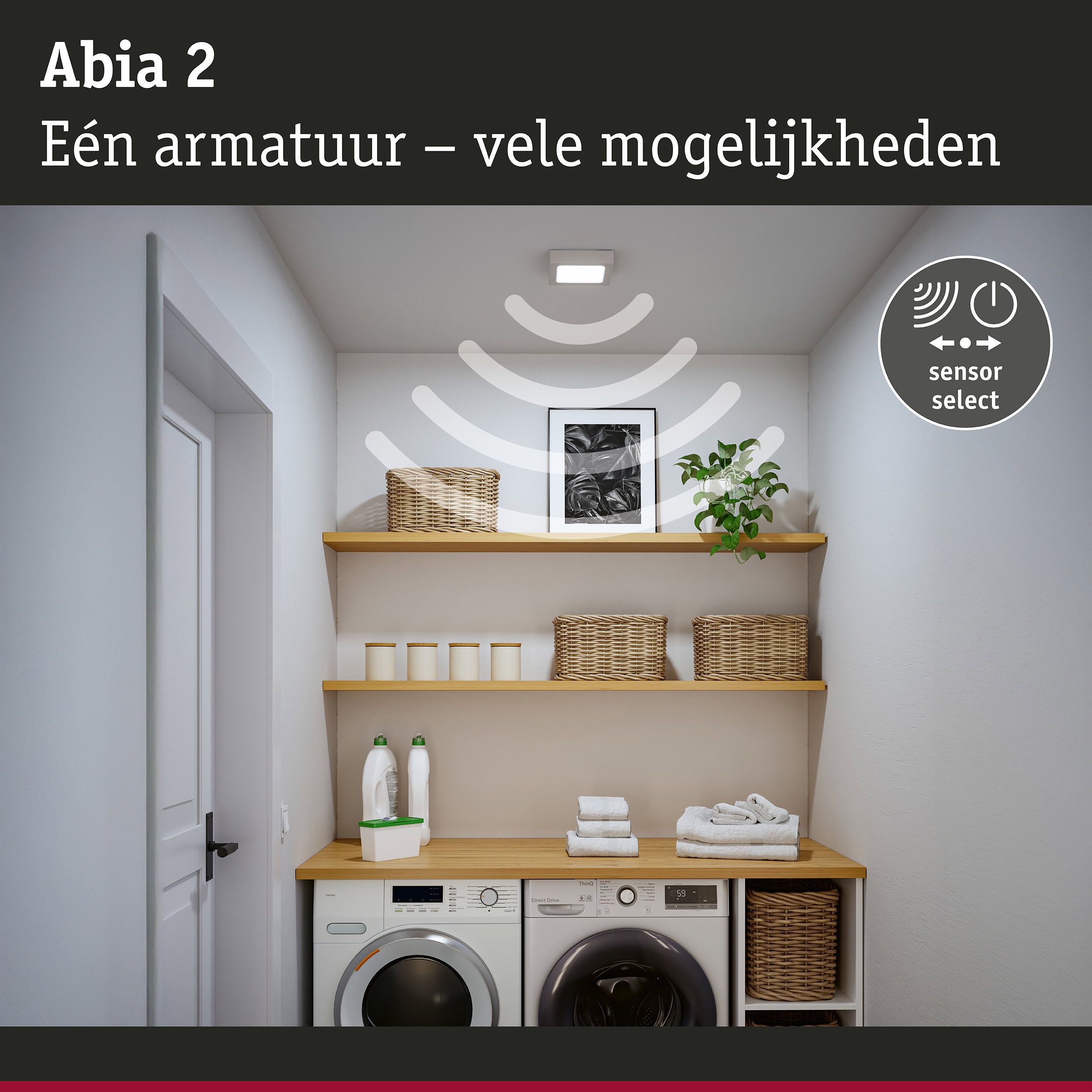 LED-paneel Abia 2 White Select Schemergestuurde bewegingsmelder (HF) hoekig 170x170mm 9,5W 1100lm White Select Wit