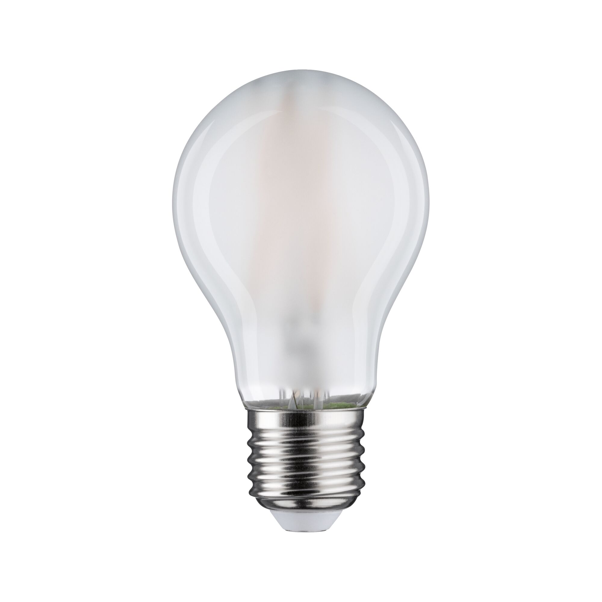 Mattweiße LED-Glühbirne mit E27-Fassung aus Metall und Glas für energiesparende Beleuchtung