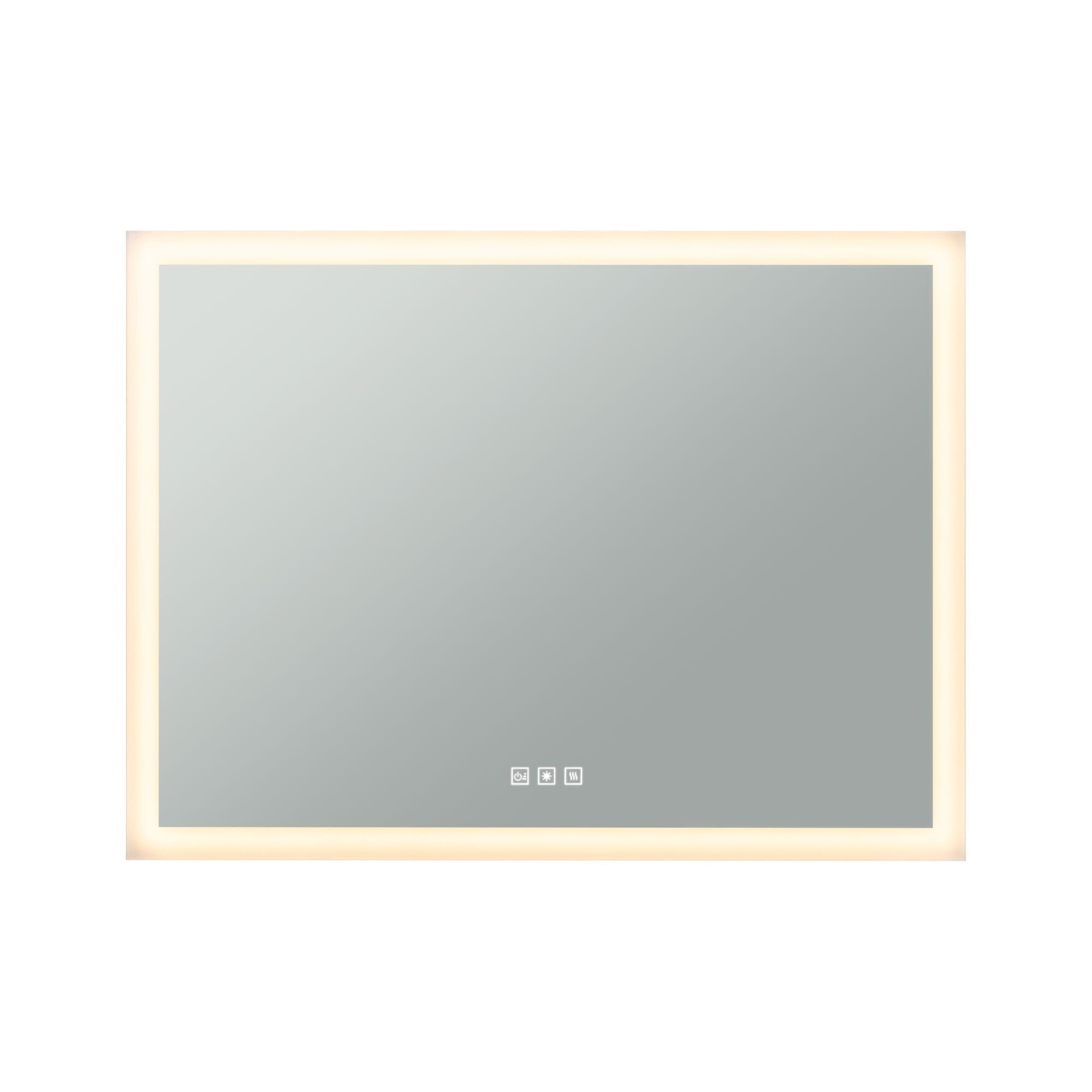 Rectangular bathroom mirror with warm white LED frame and glass touch control panel