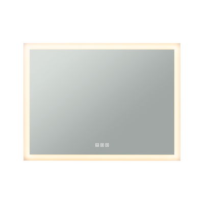 Rectangular bathroom mirror with warm white LED frame and glass touch control panel