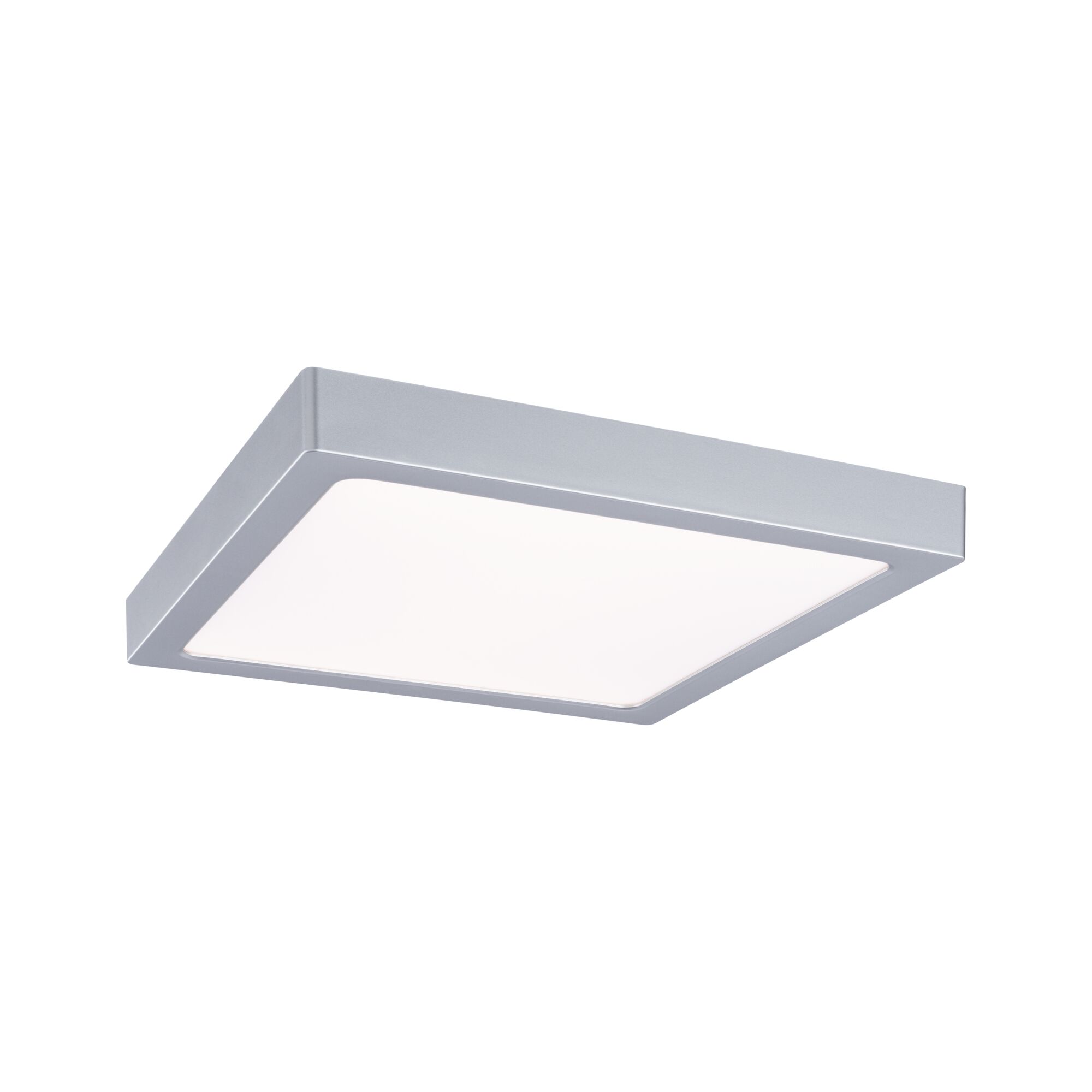 Quadratische Deckenleuchte aus silbernem Aluminium mit weißem Diffusor für modernes Raumlicht