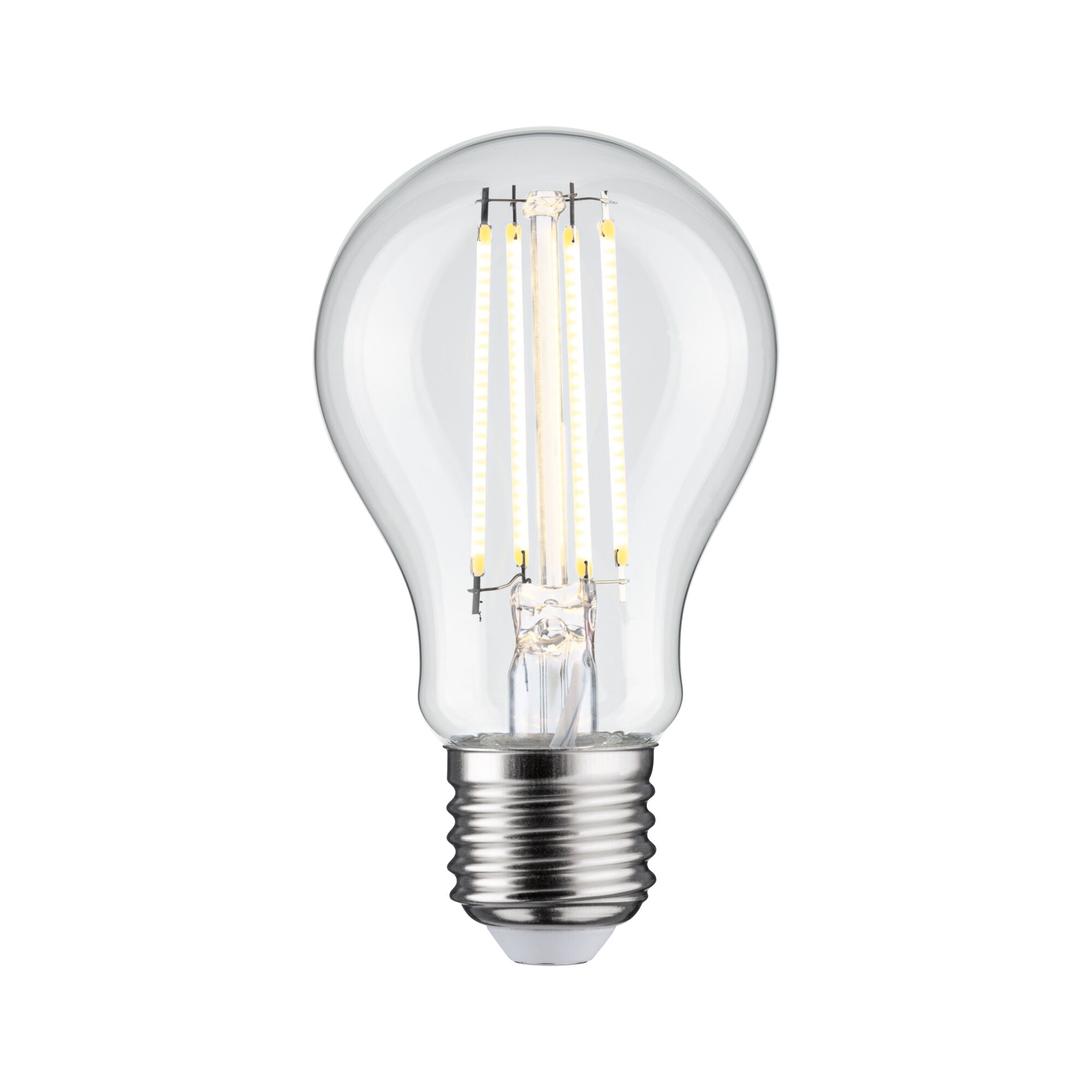 Klassische LED-Glühbirne mit transparentem Glas und E27-Fassung für energiesparende Beleuchtung
