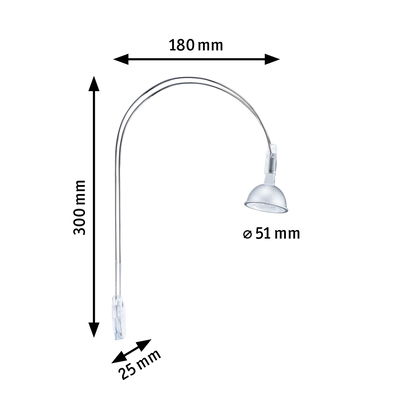 Silver LED reading lamp with flexible arm measuring 300x180x25 mm for focused lighting