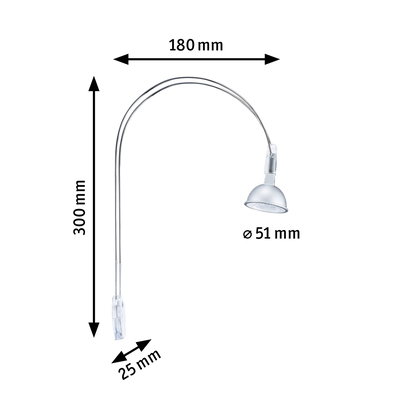 Lampe de lecture LED argentée avec bras flexible de 300x180x25 mm pour un éclairage ciblé