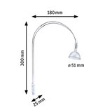 Silberne LED-Leseleuchte mit flexiblem Arm und Maßen 300x180x25 mm für gezielte Beleuchtung