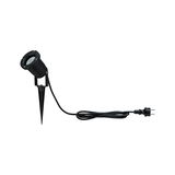 Black LED garden spotlight with ground spike and cable for outdoor lighting and garden accents
