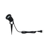 Black LED garden spotlight with ground spike and cable for outdoor lighting and garden accents