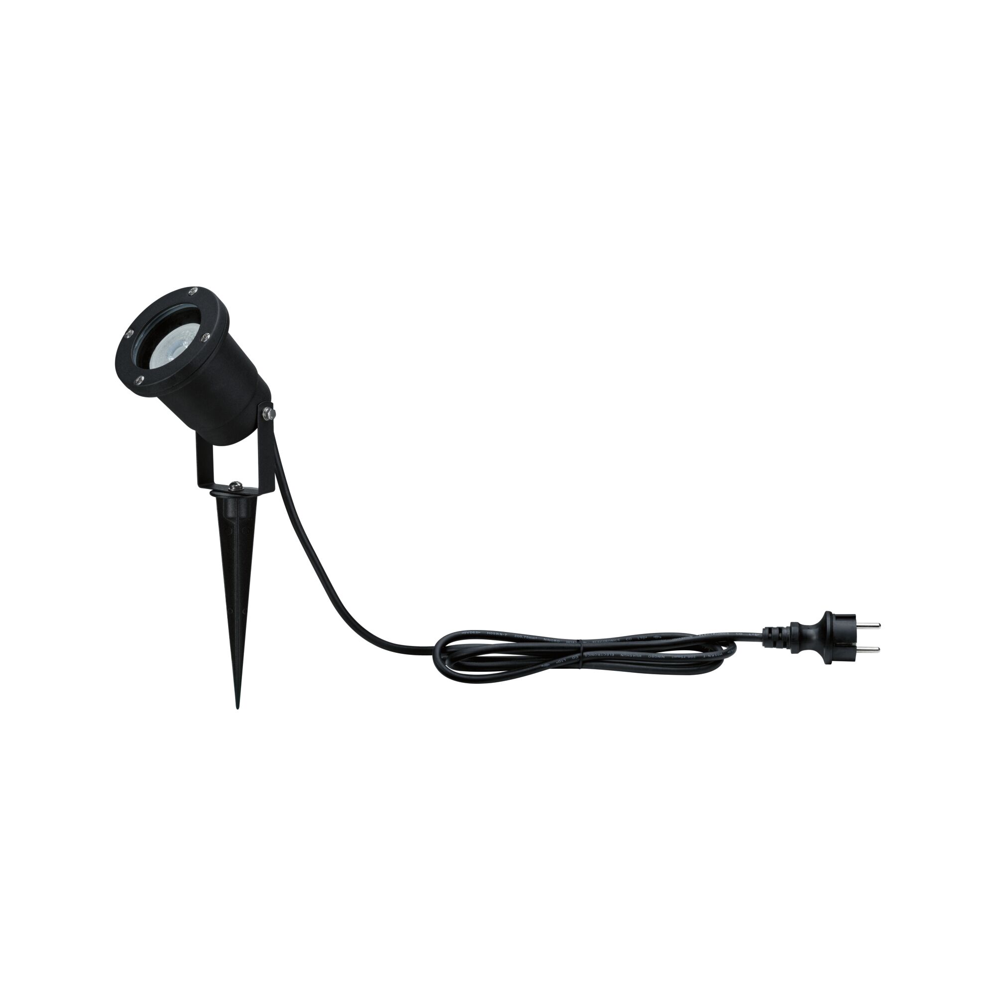 Black LED garden spotlight with ground spike and cable for outdoor lighting and garden accents