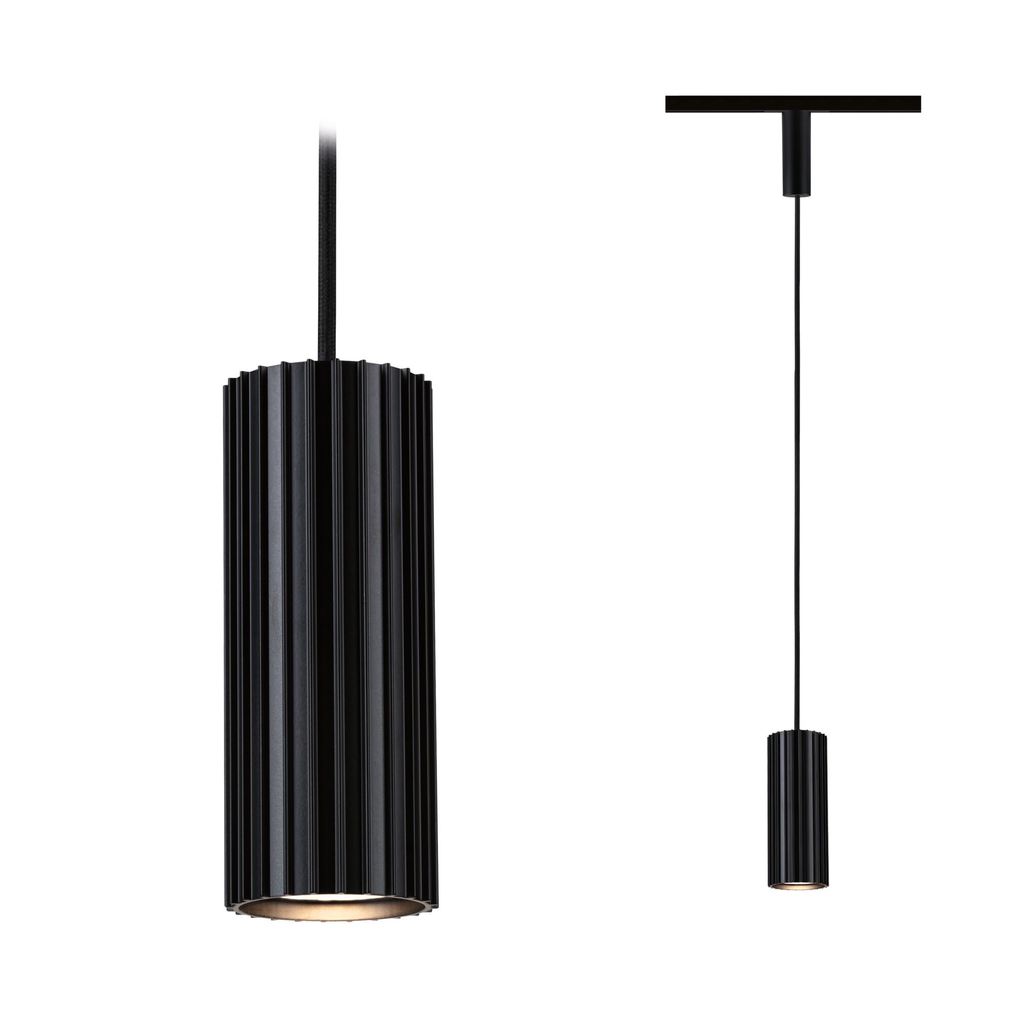 URail Pendants Lirena GU10 max. 10W 230V Black matt Black aluminium pendant light with ribbed cylindrical design for modern indoor lighting