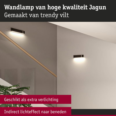 Moderne zwarte wandlamp Jagun van vilt met indirect licht naar beneden voor trapverlichting