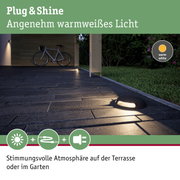 Außenbeleuchtung mit warmweißem Licht für Terrasse und Garten, energiesparende Plug & Shine LED-Leuchte
