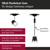 Suspension URail Pendulum Cone noire avec câble réglable et diffuseur blanc pour ampoules LED