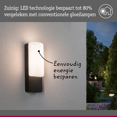Moderne zwart-witte LED-buitenwandlamp met energiebesparende technologie en warm licht