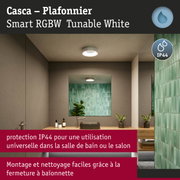 Plafonnier Casca blanc avec protection IP44, dimmable et commande intelligente pour salle de bain et salon