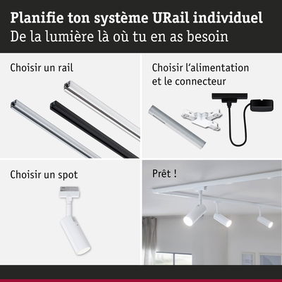Guide pour planifier un système URail avec rails, connecteurs et spots LED blancs pour éclairage modulable