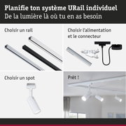 Système modulaire URail avec rails blancs et noirs, spots et alimentation pour un éclairage flexible